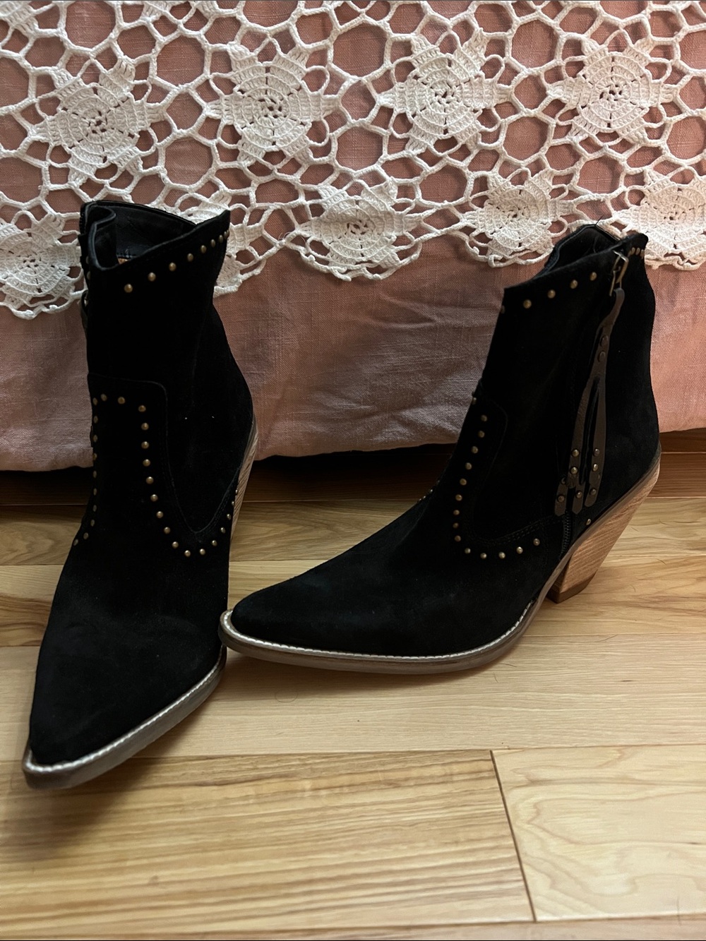 Dingo  Black Suede Western Ankle Boots with Stud Accents
